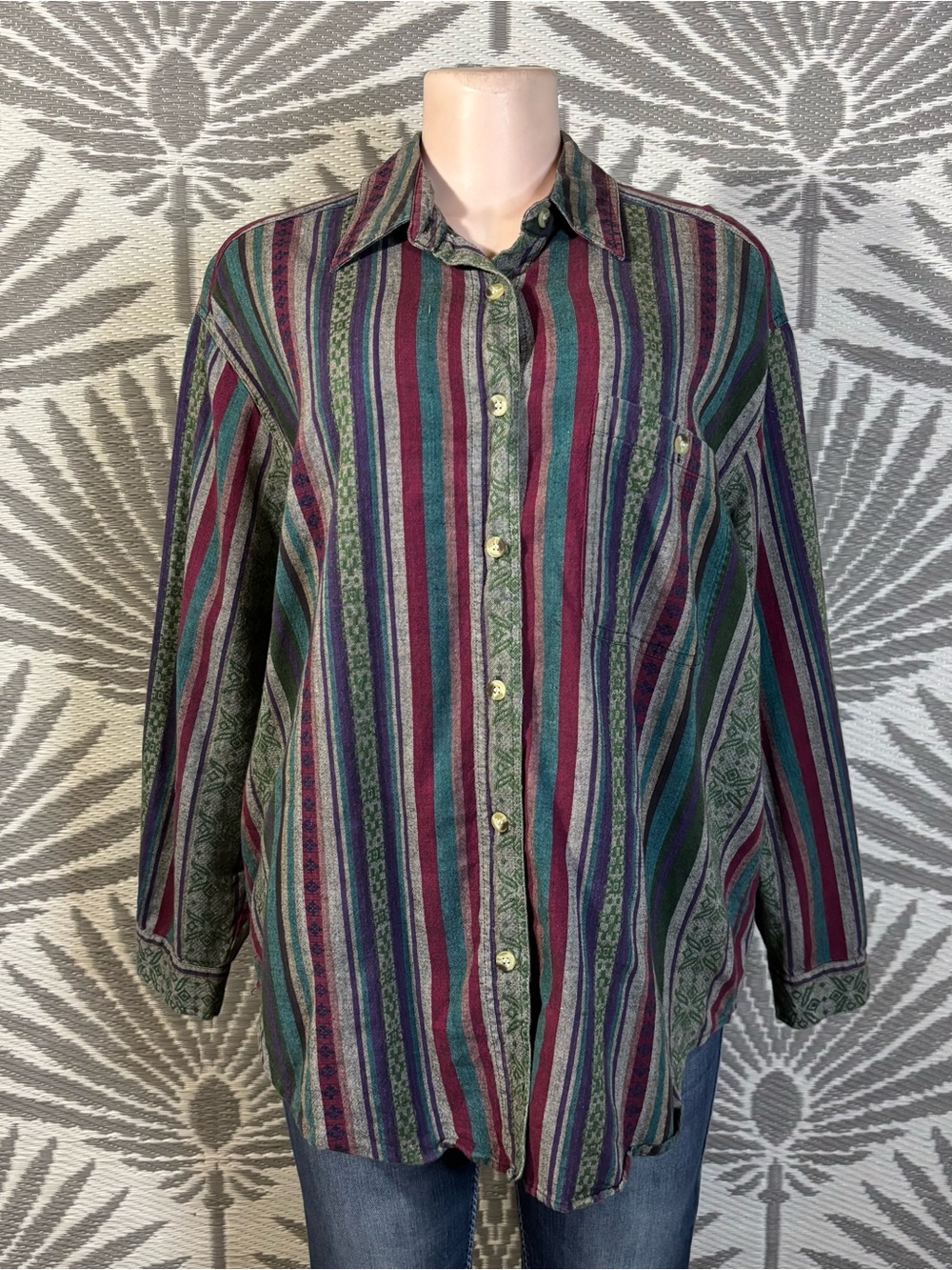 VTG 90s Southwestern Striped Button Up Shirt Women’s Size 20 W Multicolored